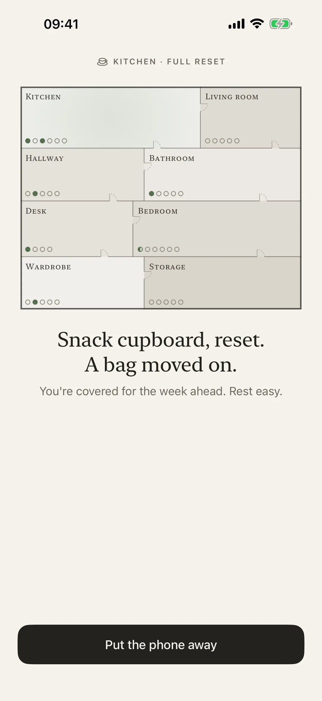 Snack cupboard reset, a bag moved on