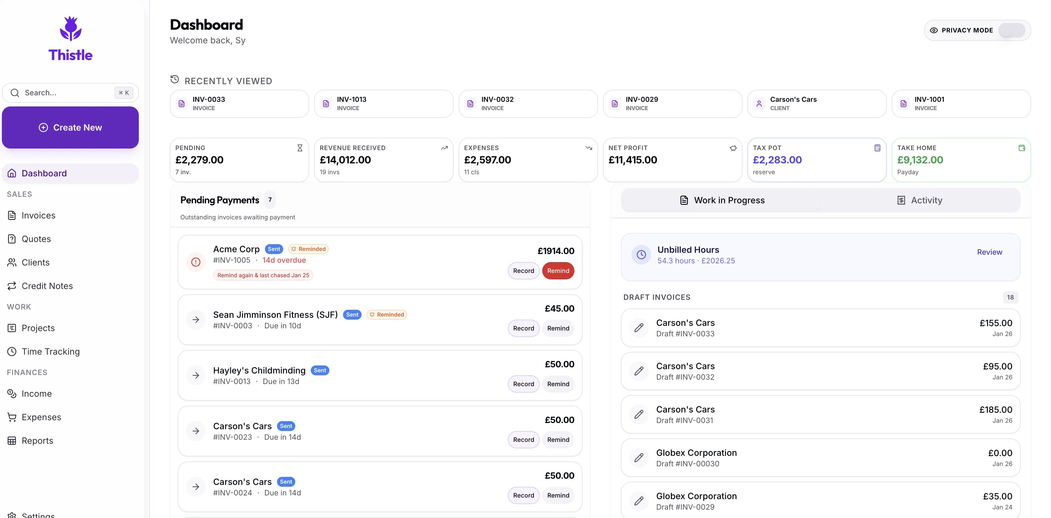 Thistle Financial Dashboard